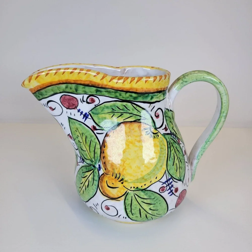 Vintage Hand-Painted Stresa Italy Pitcher Lemon Limone Lake Maggiore‎ Ceramic 6